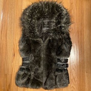 XS Guess Grey and Black Faux Fur Zip Up Dress